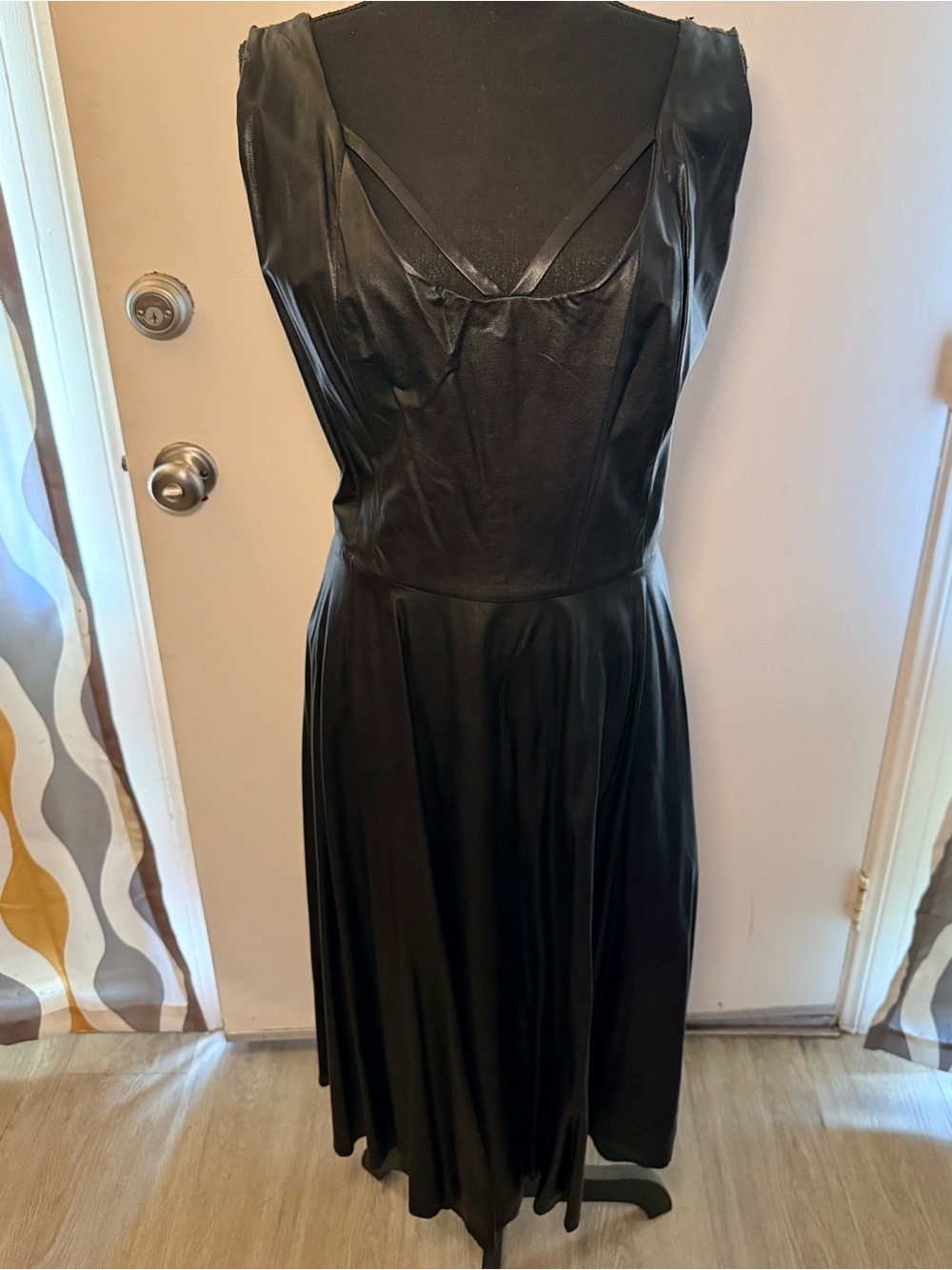 Collectif - Faux Leather Black Vintage-Inspired Midi Dress